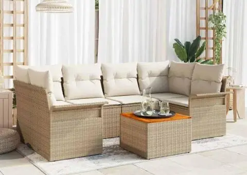 Set canapele grădină cu perne bej din ratan polimeric - 1/5