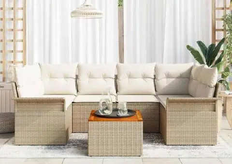 Set canapele grădină cu perne bej din ratan polimeric - 3/5