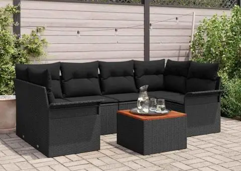 Set canapele grădină cu perne, Negru, Ratan poli, Acacia - 1/5