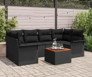 Set canapele grădină cu perne, Negru, Ratan poli, Acacia