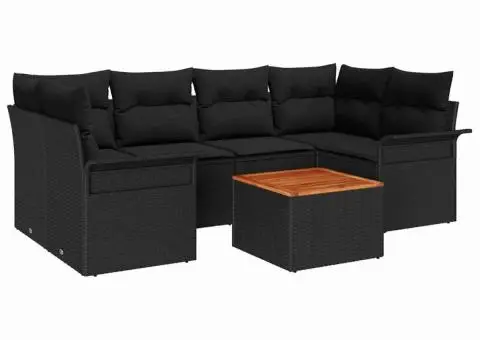 Set canapele grădină cu perne, Negru, Ratan poli, Acacia - 2/5