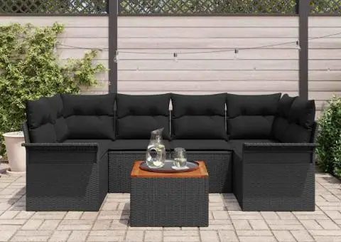 Set canapele grădină cu perne, Negru, Ratan poli, Acacia - 3/5