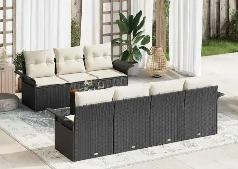 Set de canapea de grădină cu 8 piese cu perne Negru poliratan Acacia - 1/5