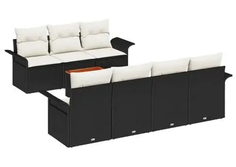 Set de canapea de grădină cu 8 piese cu perne Negru poliratan Acacia - 2/5