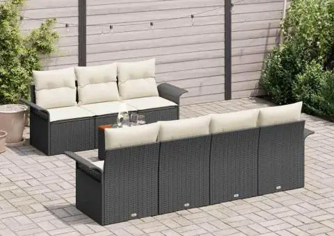 Set de canapea de grădină cu 8 piese cu perne Negru poliratan Acacia - 3/5