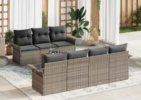 Set 8 Piese Canapea Grădină cu Perne Gri Ratan Polimeric Acacia - 1/5