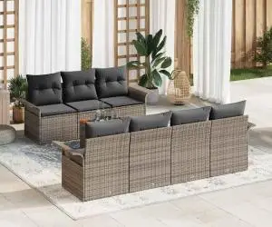 Set 8 Piese Canapea Grădină cu Perne Gri Ratan Polimeric Acacia