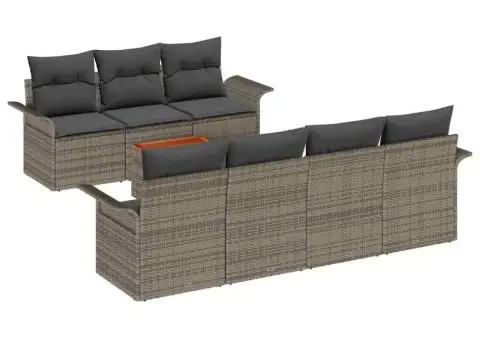 Set 8 Piese Canapea Grădină cu Perne Gri Ratan Polimeric Acacia - 2/5