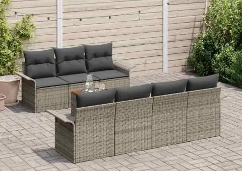Set 8 Piese Canapea Grădină cu Perne Gri Ratan Polimeric Acacia - 3/5