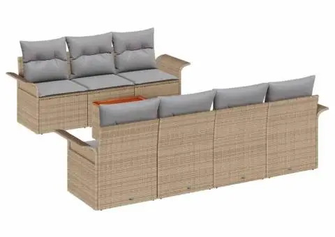 Set Canapea Grădină 8 Piese cu Perne Bej Rattan Poly Acacia - 2/5