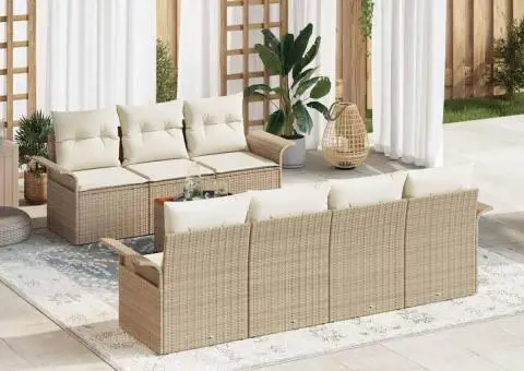 Set Canapea de Grădină cu Perne Bej Ratan Poliester - 1/5