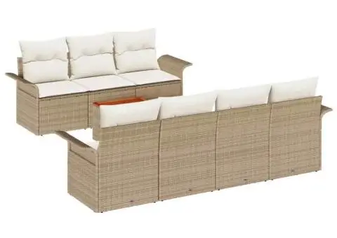 Set Canapea de Grădină cu Perne Bej Ratan Poliester - 2/5