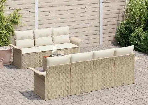 Set Canapea de Grădină cu Perne Bej Ratan Poliester - 3/5