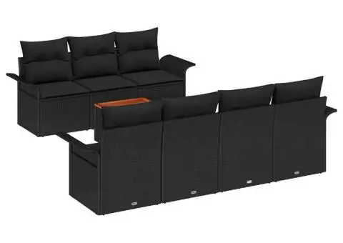 Set de canapele de grădină cu perne 8 piese negru din poliratan acacia - 2/5