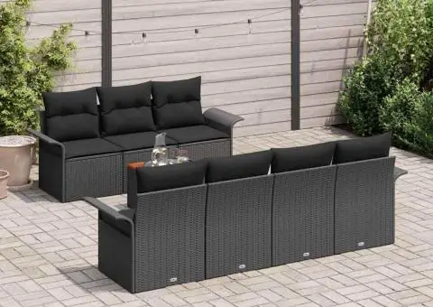 Set de canapele de grădină cu perne 8 piese negru din poliratan acacia - 3/5