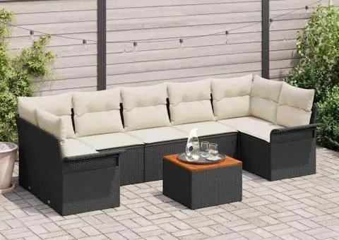 Set canapea grădină 8 piese cu perne negre din poliratan și acacia - 1/5