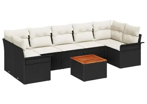 Set canapea grădină 8 piese cu perne negre din poliratan și acacia - 2/5