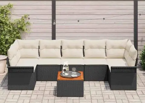 Set canapea grădină 8 piese cu perne negre din poliratan și acacia - 3/5