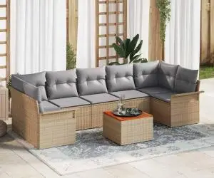 Set de canapea cu 8 piese și perne Bej Ratan Poli Acacia