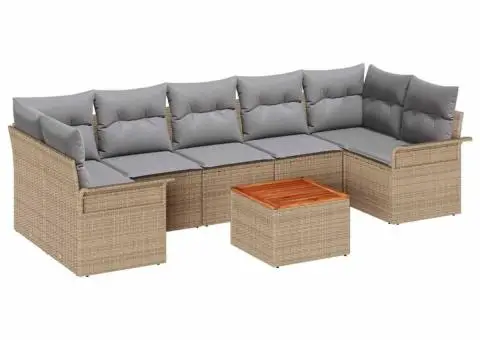 Set de canapea cu 8 piese și perne Bej Ratan Poli Acacia - 2/5