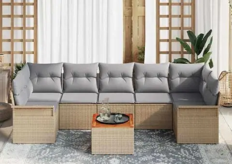 Set de canapea cu 8 piese și perne Bej Ratan Poli Acacia - 3/5