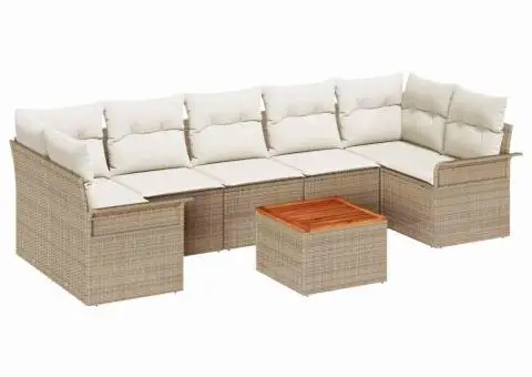 Set de canapea de grădină cu 8 piese cu perne Bej poliratan Acacia - 2/5