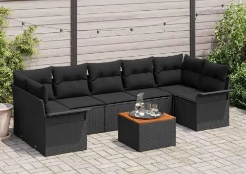 Set canapea de grădină cu perne Poliratan negru Acacia - 1/5