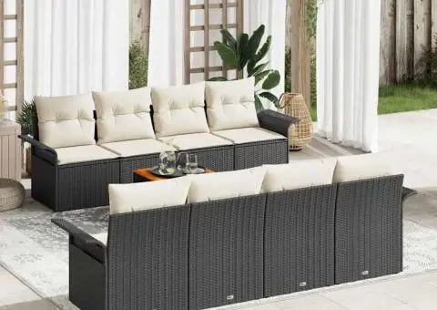 Set canapele grădină 9 Piese cu perne Negru Ratan Sintetic - 1/5