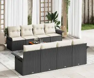 Set canapele grădină 9 Piese cu perne Negru Ratan Sintetic