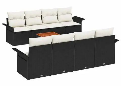 Set canapele grădină 9 Piese cu perne Negru Ratan Sintetic - 2/5
