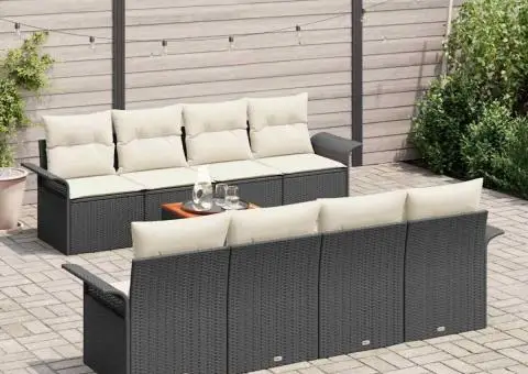 Set canapele grădină 9 Piese cu perne Negru Ratan Sintetic - 3/5