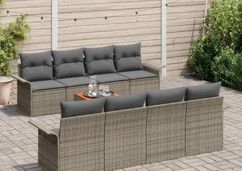 Set Canapea Grădină cu 9 Piese cu Perne Gri Poliratan Acacia - 3/5