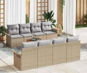Set Canapea Grădină 9 Piese cu Perne Bej Ratan