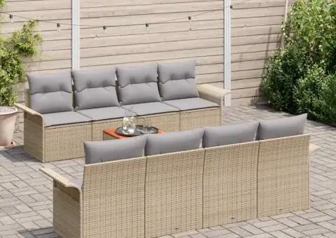 Set Canapea Grădină 9 Piese cu Perne Bej Ratan - 3/5