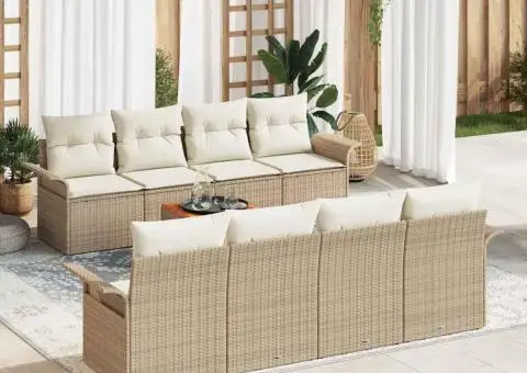 Set de canapea de grădină cu 9 piese și perne Bej Ratan Acacia - 1/5