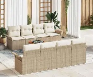 Set de canapea de grădină cu 9 piese și perne Bej Ratan Acacia