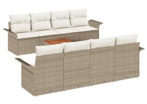 Set de canapea de grădină cu 9 piese și perne Bej Ratan Acacia - 2/5