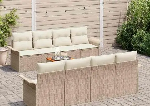 Set de canapea de grădină cu 9 piese și perne Bej Ratan Acacia - 3/5