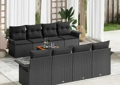 Set de canapea grădină de 9 piese cu perne negre poliratan acacia - 1/5