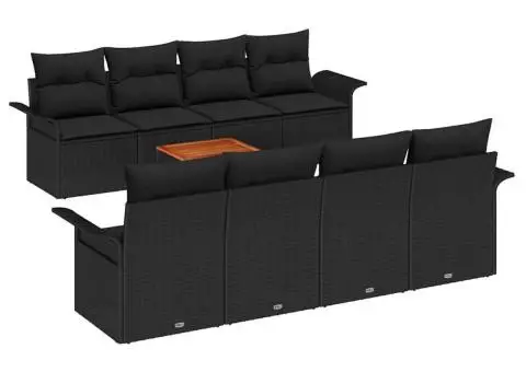 Set de canapea grădină de 9 piese cu perne negre poliratan acacia - 2/5