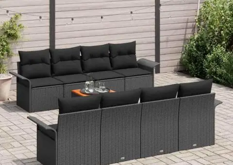 Set de canapea grădină de 9 piese cu perne negre poliratan acacia - 3/5