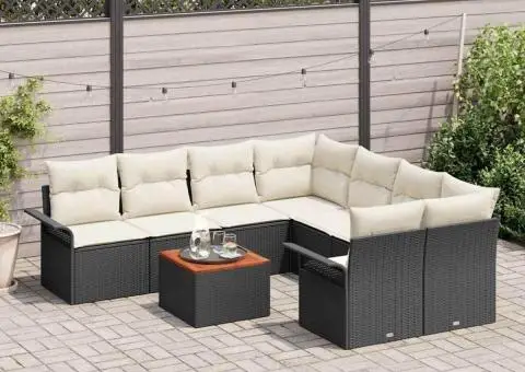 Set canapea grădină 9 piese cu perne negre din poliratan - 1/5