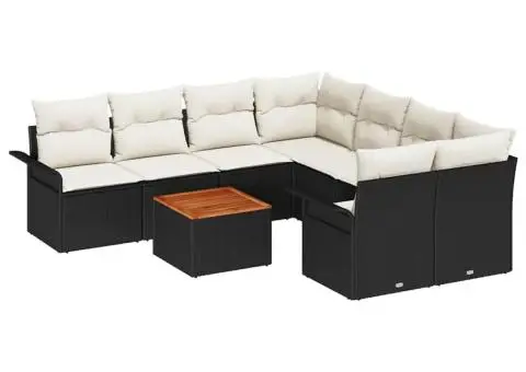 Set canapea grădină 9 piese cu perne negre din poliratan - 2/5