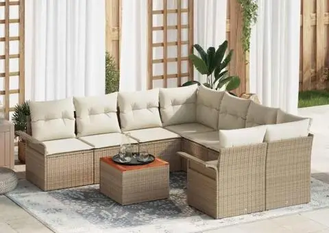 Set de canapea de grădină cu perne Bej Poliratan Acacia - 1/5