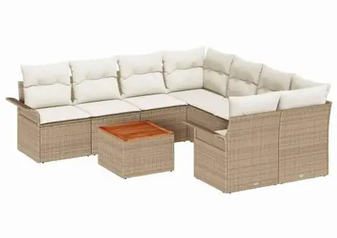 Set de canapea de grădină cu perne Bej Poliratan Acacia - 2/5