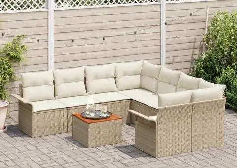 Set de canapea de grădină cu perne Bej Poliratan Acacia - 3/5