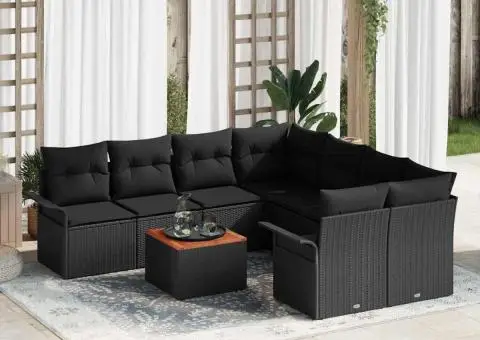 Set Canapele Grădină cu Pernă Neagră Poli Ratan Acacia - 1/5