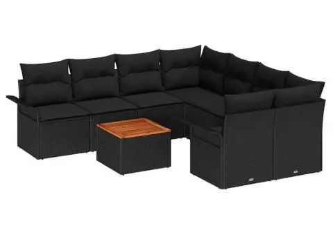 Set Canapele Grădină cu Pernă Neagră Poli Ratan Acacia - 2/5