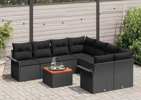 Set Canapele Grădină cu Pernă Neagră Poli Ratan Acacia - 3/5