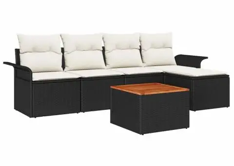 Set de canapea pentru grădină , 6 piese, cu perne, ratan poli, acacia - 2/5